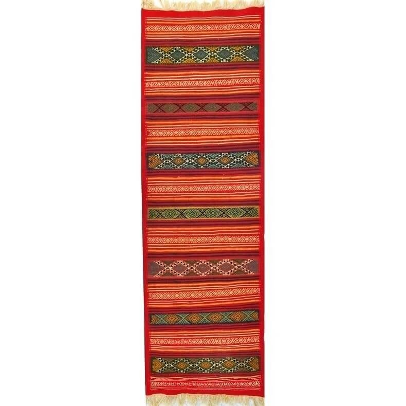 Tapis berbère Tapis Kilim long Gasrine 60x195 Rouge/Multicolore (Tissé main, Laine) Tapis kilim tunisien style tapis marocain. T