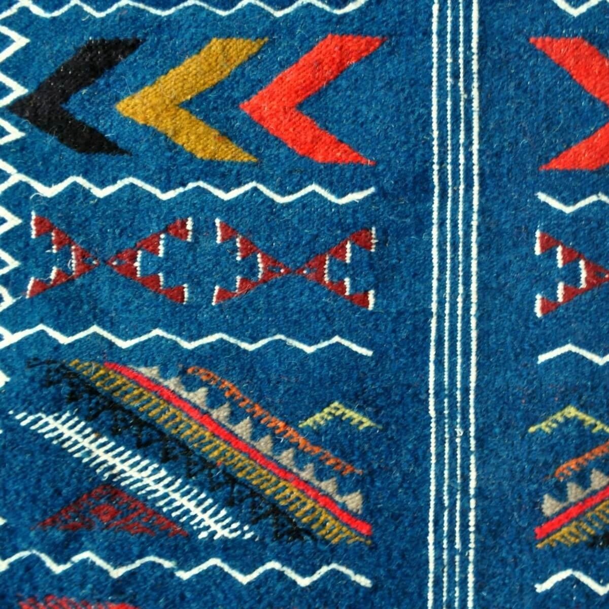 Tapis berbère Tapis Kilim long Ben Aoun 65x230 Bleu (Tissé main, Laine, Tunisie) Tapis kilim tunisien style tapis marocain. Tapi