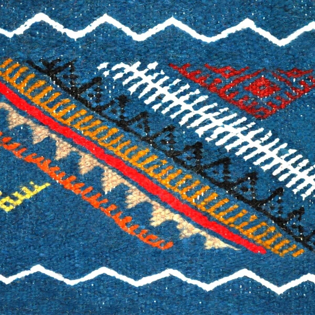 Berber carpet Rug Kilim long Ben Aoun 65x230 Blue (Handmade, Wool, Tunisia) Tunisian Rug Kilim style Moroccan rug. Rectangular c