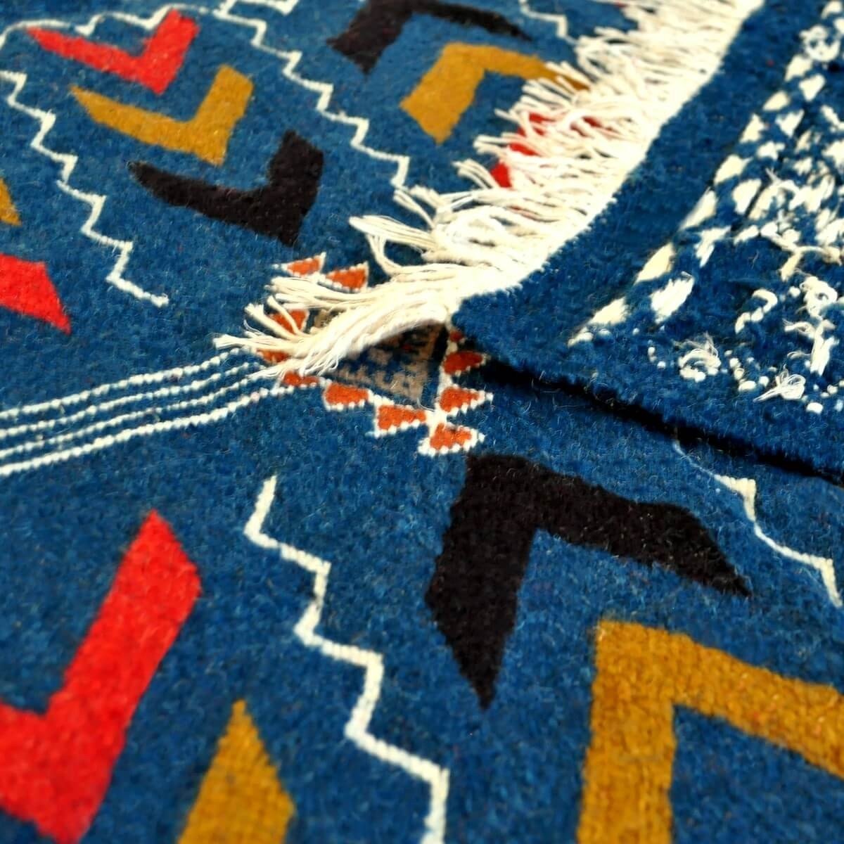 Berber tapijt Tapijt Kilim lang Ben Aoun 65x230 Blauw (Handgeweven, Wol, Tunesië) Tunesisch kilimdeken, Marokkaanse stijl. Recht
