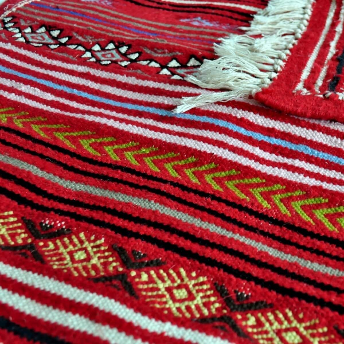Berber tapijt Tapijt Kilim lang Aljerid 75x195 Rood (Handgeweven, Wol, Tunesië) Tunesisch kilimdeken, Marokkaanse stijl. Rechtho