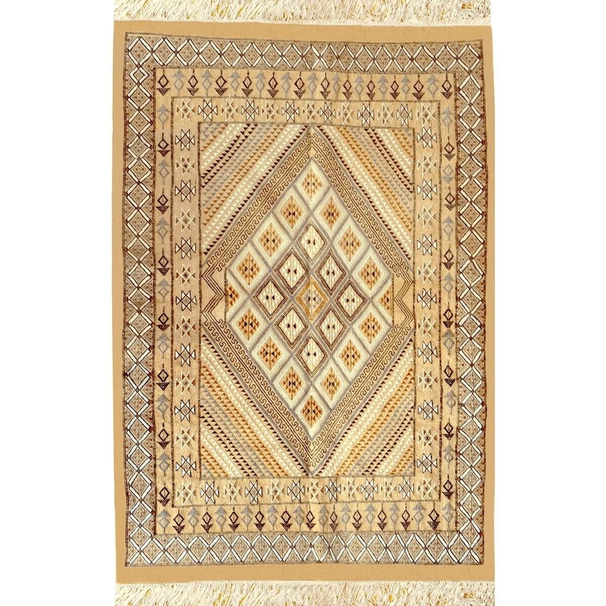 tappeto berbero Grande Tappeto Margoum Farhan 160x250 Beige (Fatto a mano, Lana, Tunisia) Tappeto margoum tunisino della città d