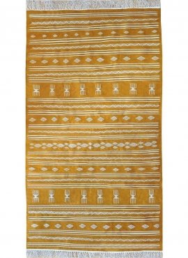 Tapis berbère Tapis Kilim Jawad 135x240 Jaune/blanc (Tissé main, Laine) Tapis kilim tunisien style tapis marocain. Tapis rectang
