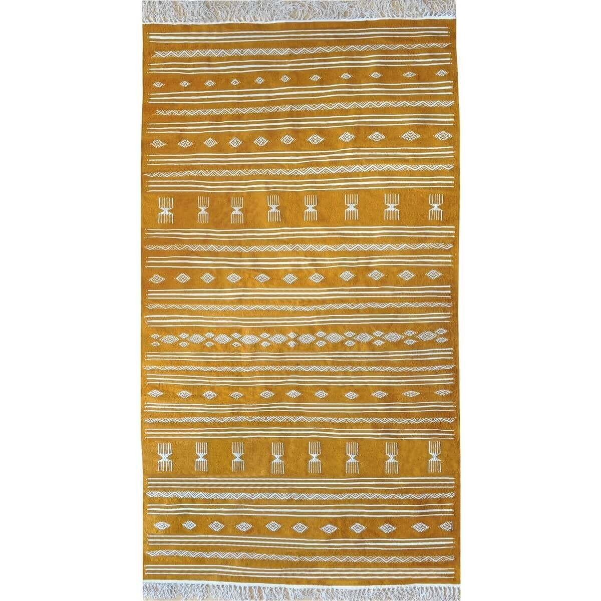 Berber Teppich Teppich Kelim Jawad 135x240 Gelb/Weiss (Handgewebt, Wolle) Tunesischer Kelim-Teppich im marokkanischen Stil. Rech