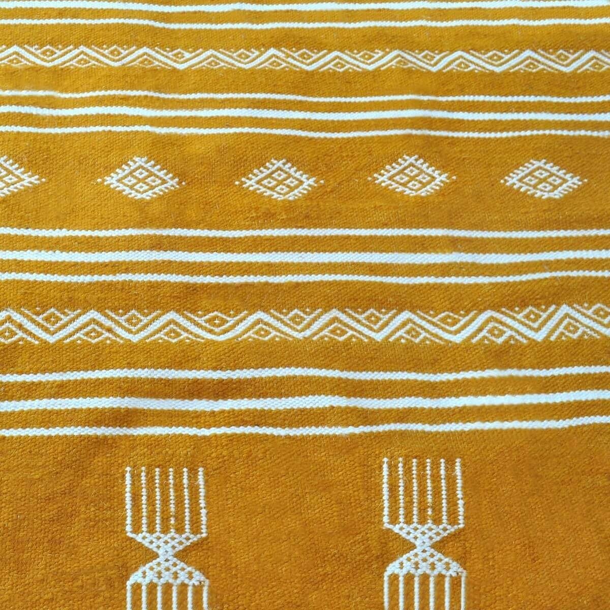 Berber carpet Rug Kilim Jawad 135x240 Yellow/White (Handmade, Wool) Tunisian Rug Kilim style Moroccan rug. Rectangular carpet 10