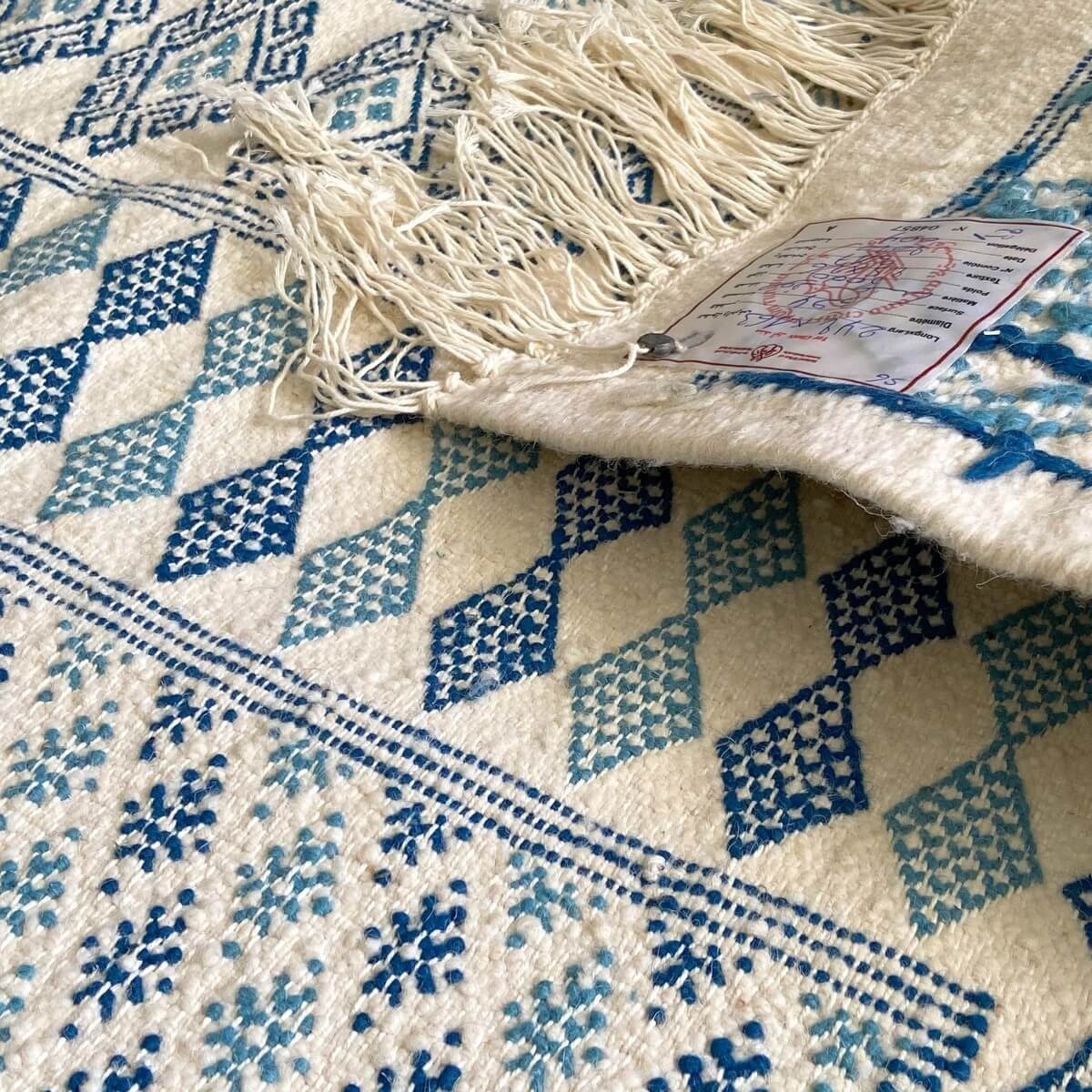 Berber Teppich Großer Teppich Margoum Chikly 163x242 Blau/Weiss (Handgefertigt, Wolle, Tunesien) Tunesischer Margoum-Teppich aus