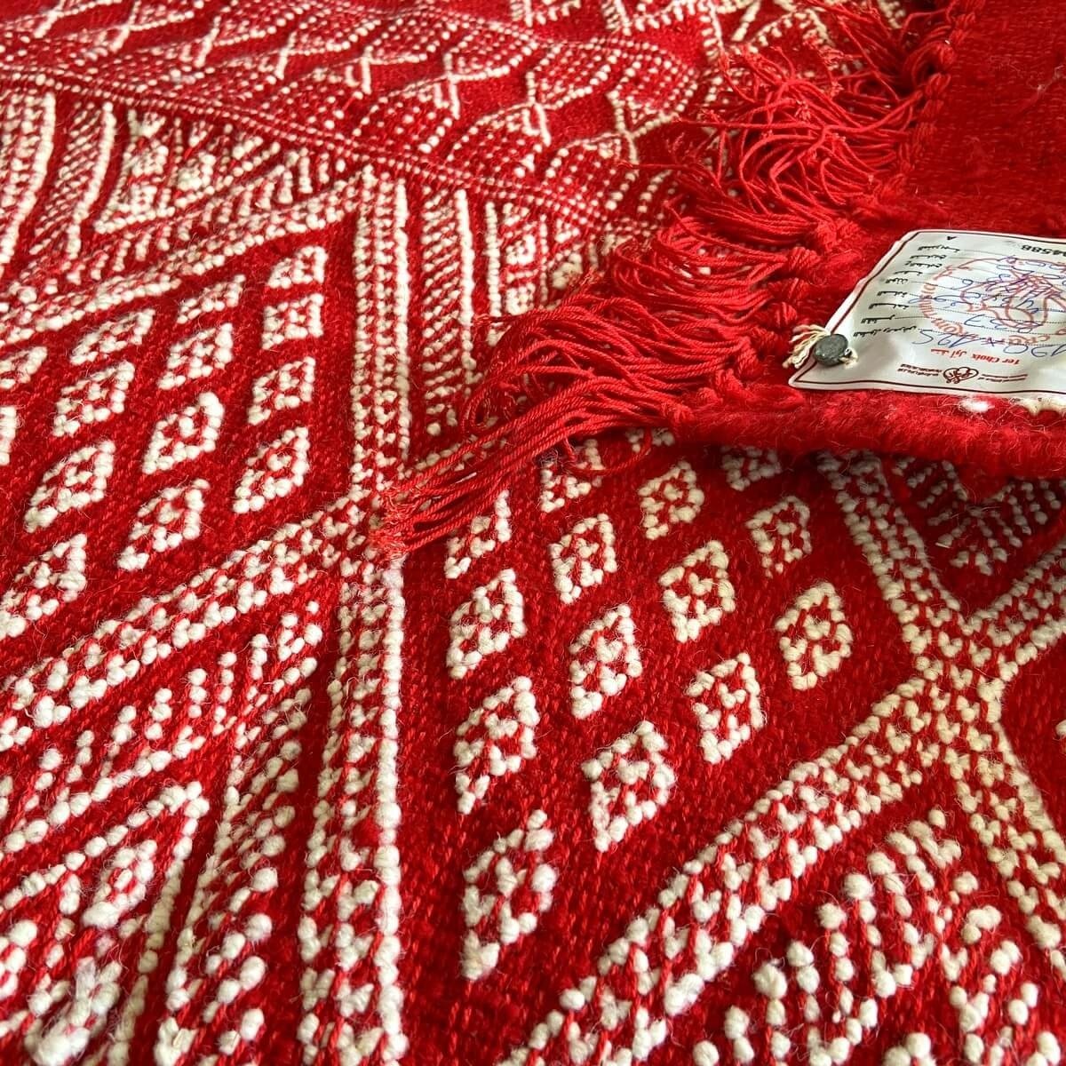 Berber carpet Rug Margoum Daoui 125x190 Red (Handmade, Wool) Tunisian margoum rug from the city of Kairouan. Rectangular living 