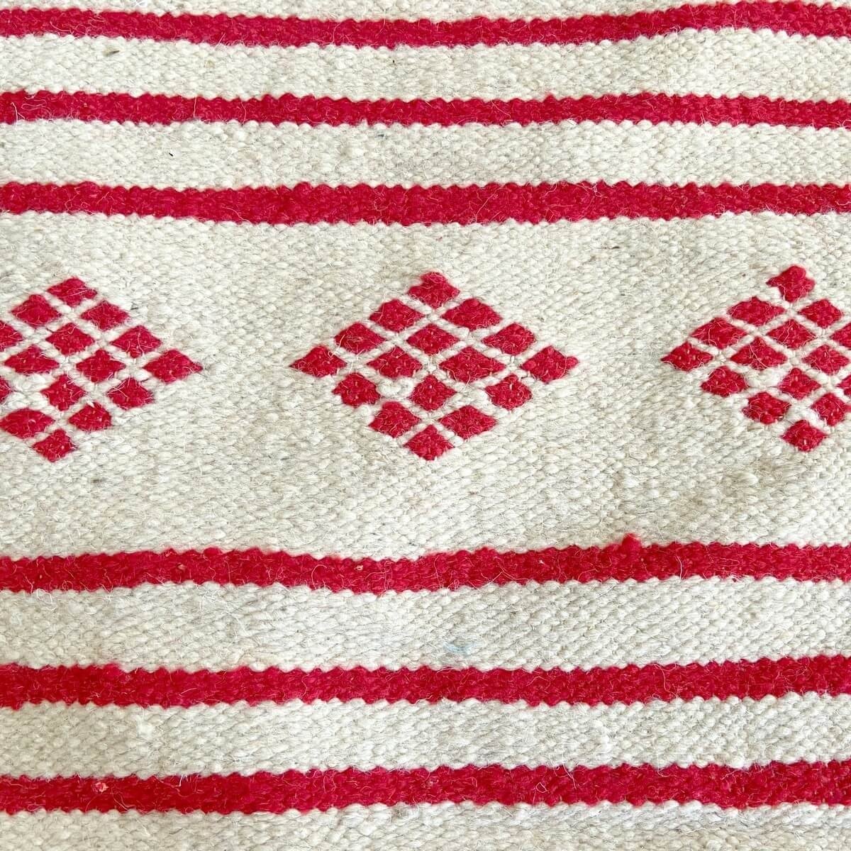 Tapis berbère Tapis Kilim Fartouna 110x198 Blanc Rouge (Tissé main, Laine, Tunisie) Tapis kilim tunisien style tapis marocain. T