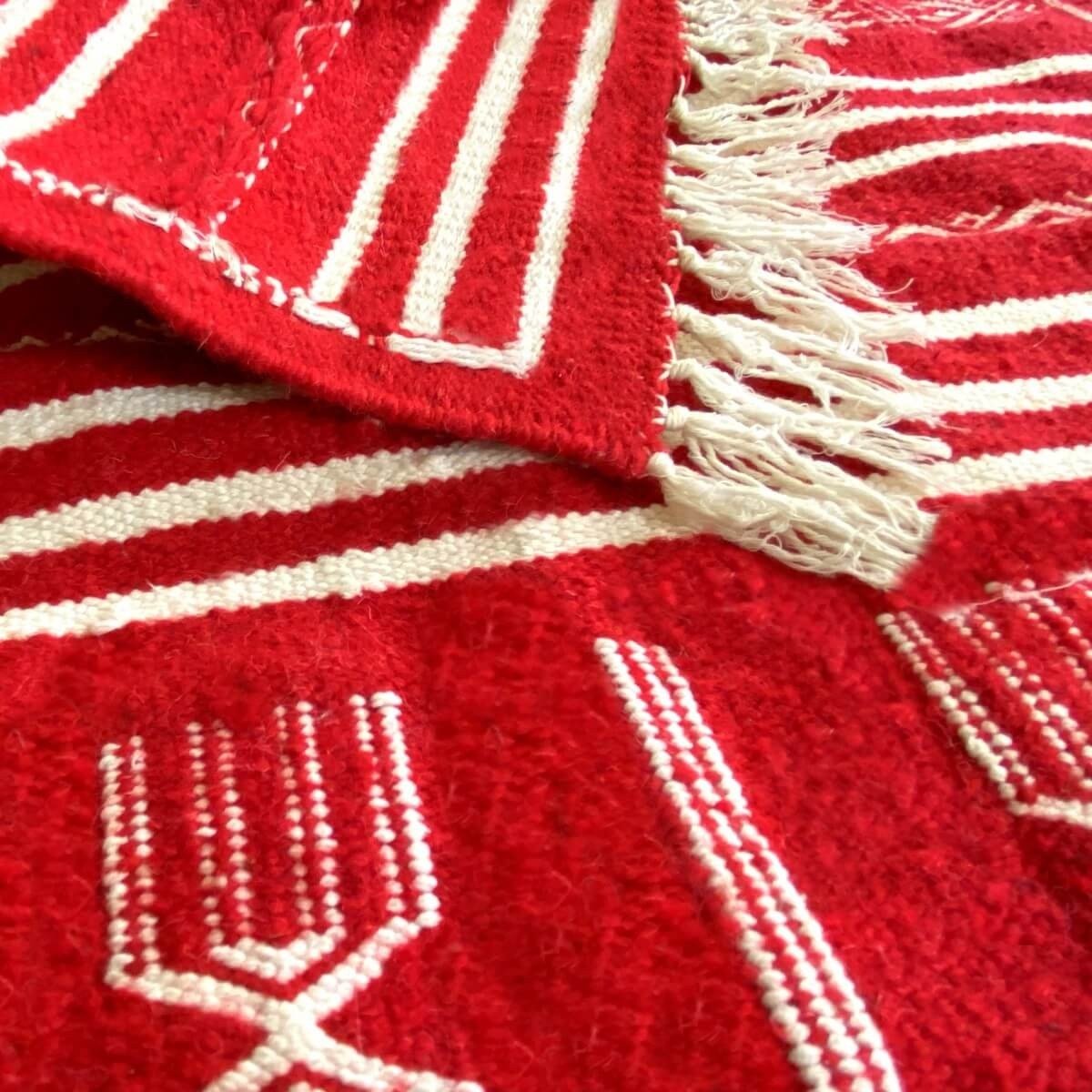 Tapis berbère Tapis Kilim long Hamraoui 60x200 Rouge (Tissé main, Laine, Tunisie) Tapis kilim tunisien style tapis marocain. Tap