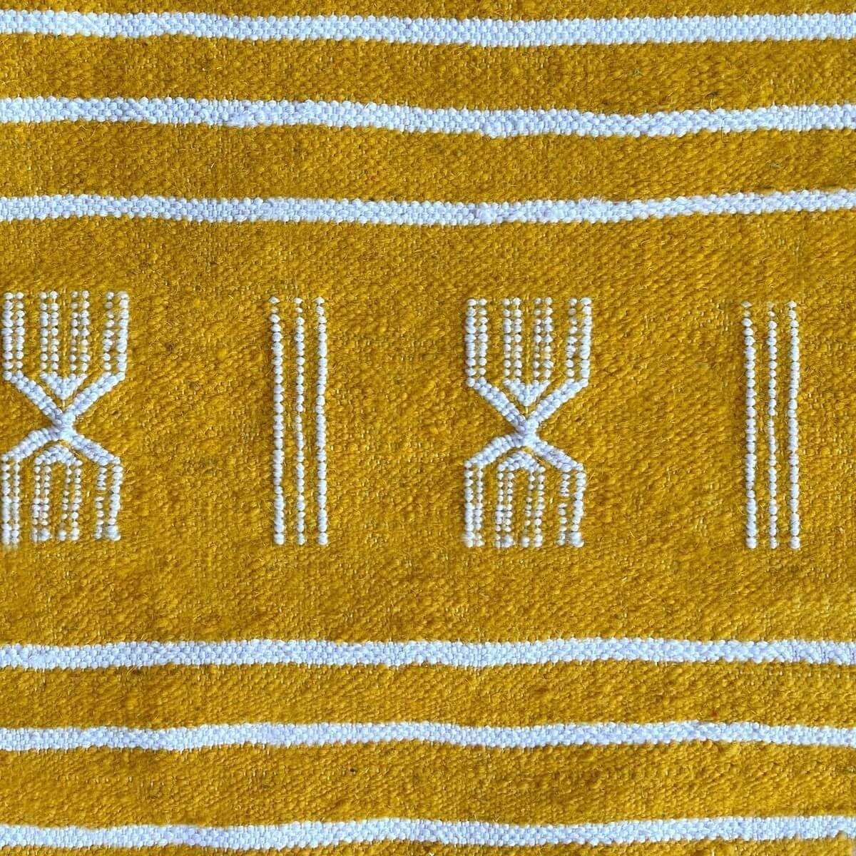 Berber tapijt Tapijt Kilim Jridi 96x193 Geel/Wit (Handgeweven, Wol, Tunesië) Tunesisch kilimdeken, Marokkaanse stijl. Rechthoeki