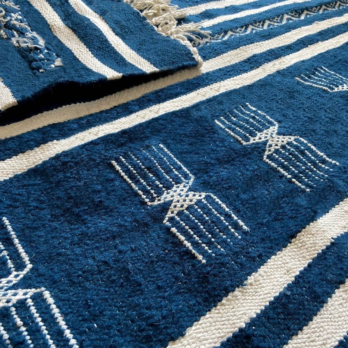 Berber carpet Rug Kilim Sahline 135x256 Blue/White (Handmade, Wool) Tunisian Rug Kilim style Moroccan rug. Rectangular carpet 10