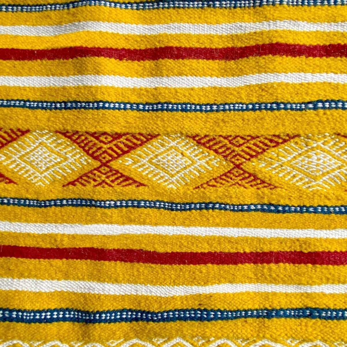 Berber Teppich Teppich Kelim Sahraoui 144x258 Gelb/Weiss (Handgewebt, Wolle) Tunesischer Kelim-Teppich im marokkanischen Stil. R