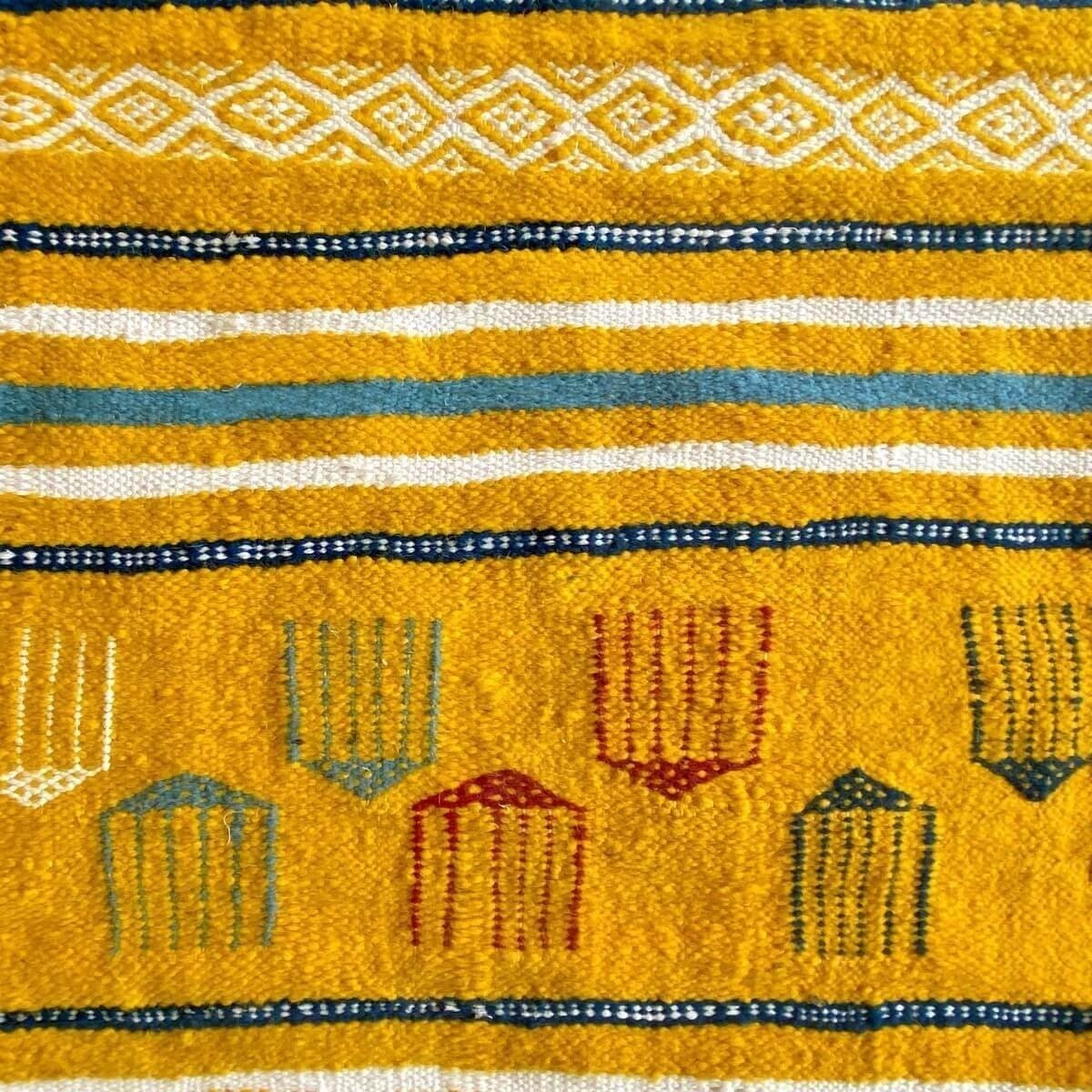 tappeto berbero Tappeto Kilim Sahraoui 144x258 Giallo/Bianco (Fatto a mano, Lana) Tappeto kilim tunisino, in stile marocchino. T