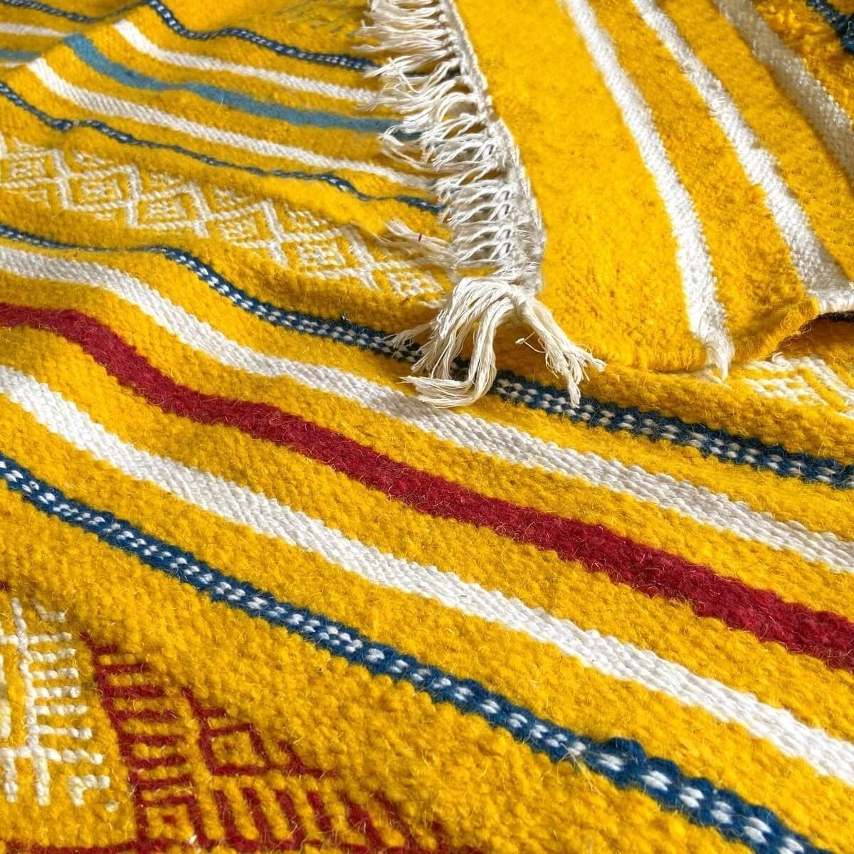 Berber carpet Rug Kilim Sahraoui 144x258 Yellow/White (Handmade, Wool) Tunisian Rug Kilim style Moroccan rug. Rectangular carpet
