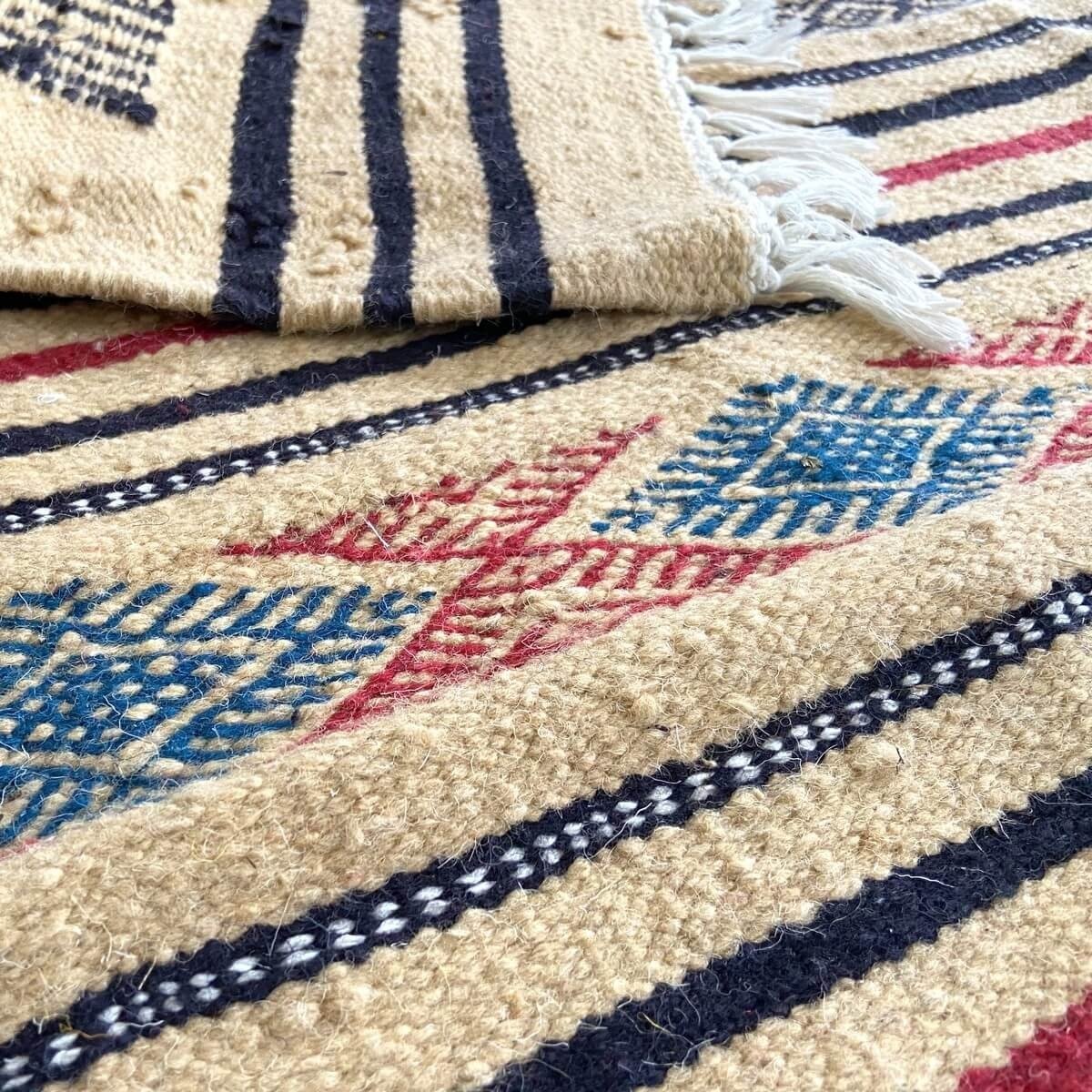 Berber tapijt Tapijt Kilim Saïd 138x237 Beige/Wit (Handgeweven, Wol, Tunesië) Tunesisch kilimdeken, Marokkaanse stijl. Rechthoek