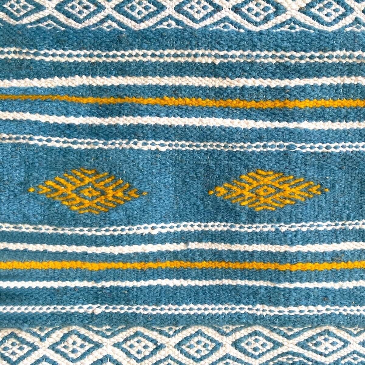 Berber carpet Rug Kilim Oued Zitoun 136x244 Blue turquoise/Yellow/Red (Handmade, Wool) Tunisian Rug Kilim style Moroccan rug. Re