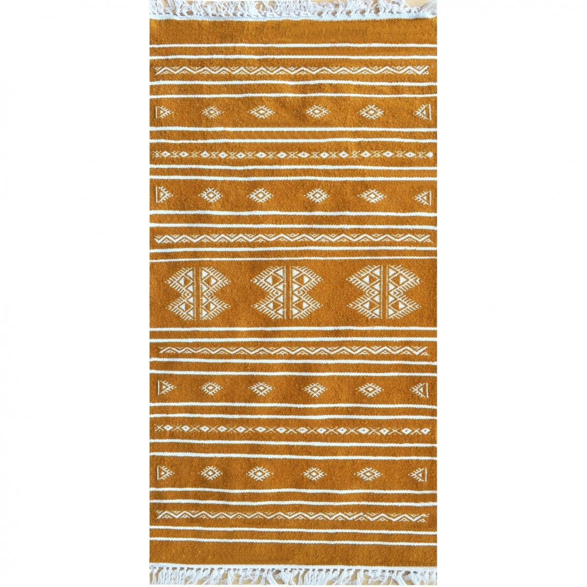Berber carpet Rug Kilim Idleb 60x115 Yellow (Handmade, Wool, Tunisia) Tunisian Rug Kilim style Moroccan rug. Rectangular carpet 