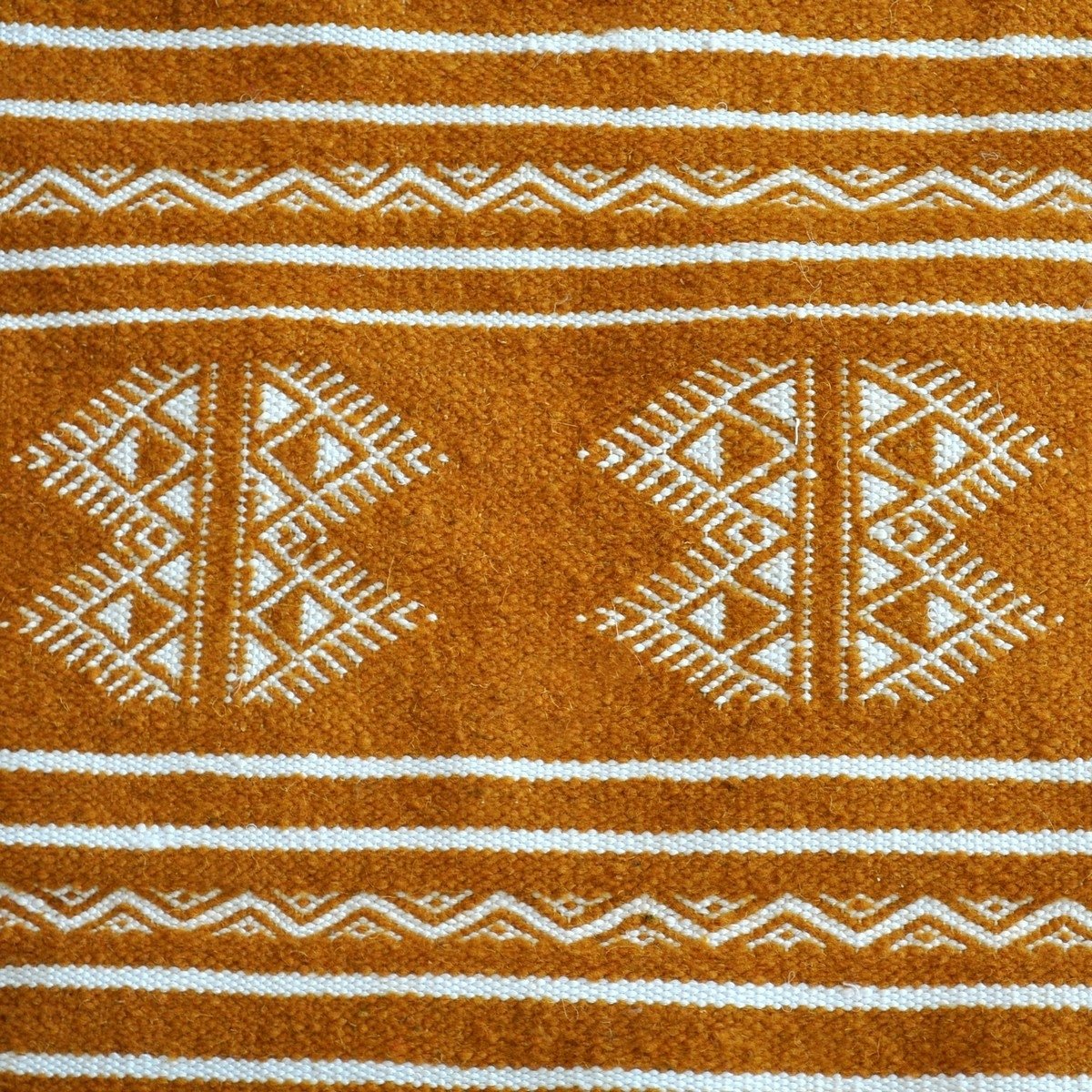 Tapis berbère Tapis Kilim Idleb 60x115 Jaune ocre (Tissé main, Laine, Tunisie) Tapis kilim tunisien style tapis marocain. Tapis 
