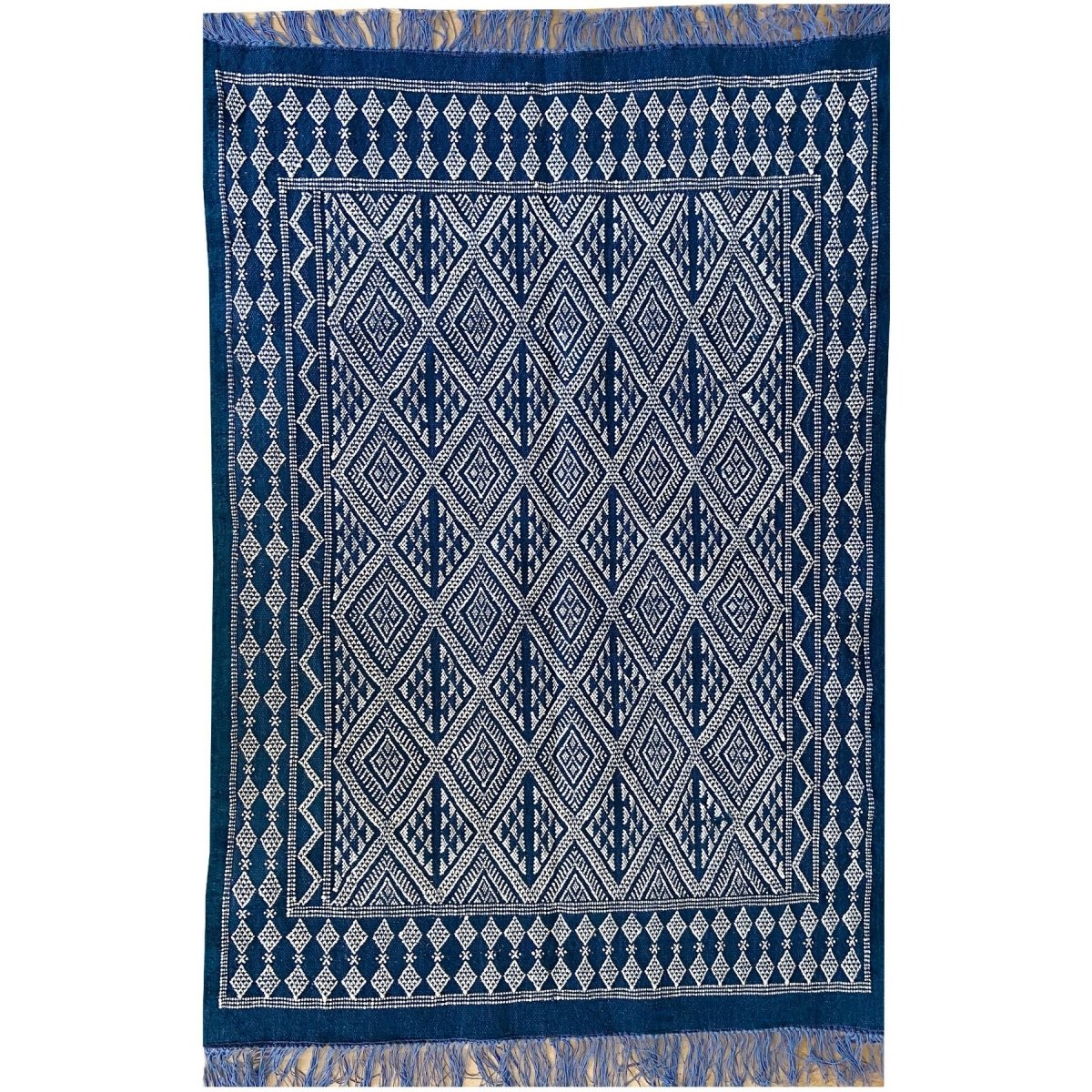 Berber carpet Rug Margoum Makki 124x186 Blue (Handmade, Wool) Tunisian margoum rug from the city of Kairouan. Rectangular living