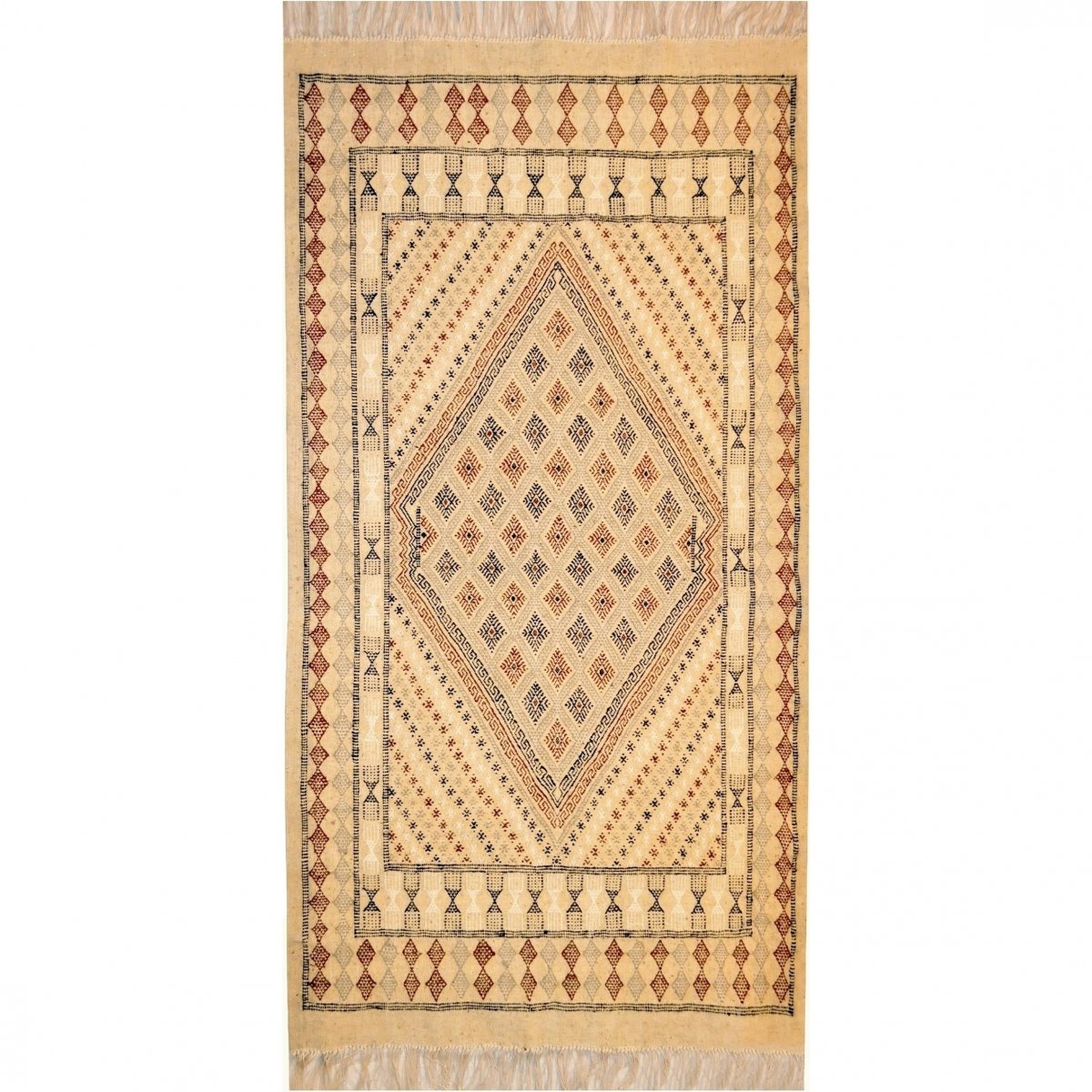 Berber Teppich Teppich Margoum Teskreya 112x206 Beige (Handgefertigt, Wolle, Tunesien) Tunesischer Margoum-Teppich aus der Stadt