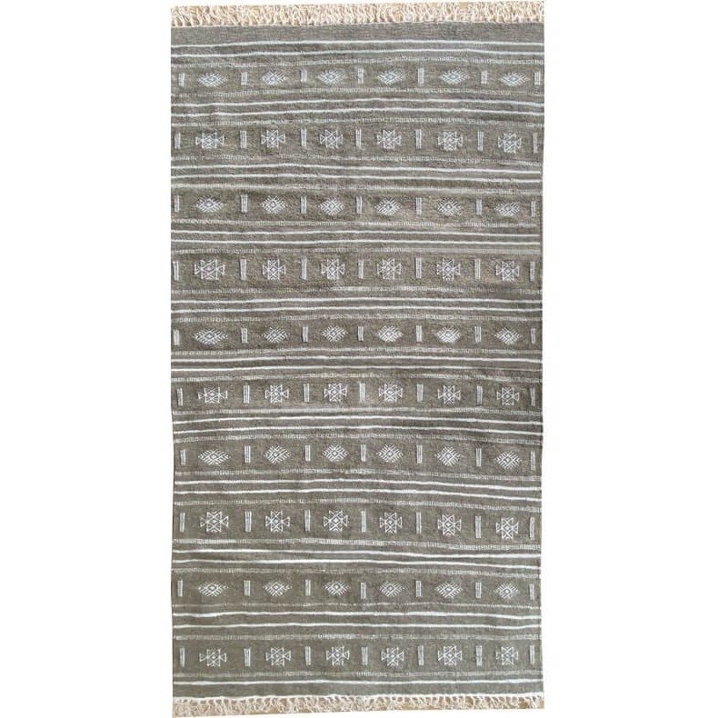 Berber carpet Rug Kilim Alkahfe 110x200 Grey (Handmade, Wool, Tunisia) Tunisian Rug Kilim style Moroccan rug. Rectangular carpet