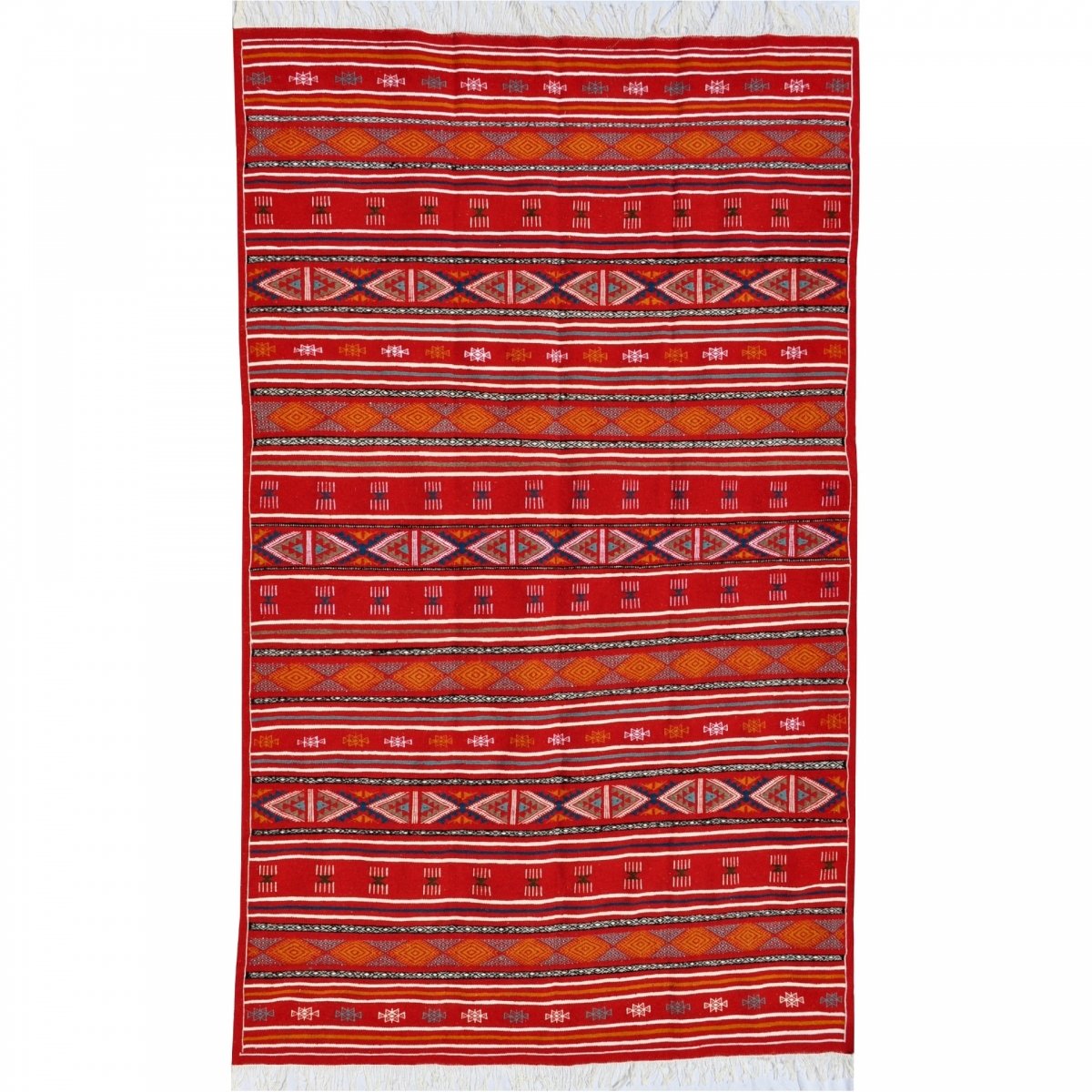 Berber Teppich Großer Teppich Kelim Bir Salah 180x305 Rot (Handgewebt, Wolle, Tunesien) Tunesischer Kelim-Teppich im marokkanisc