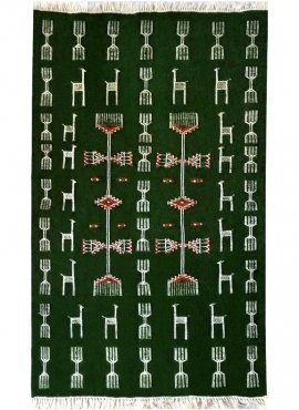 Berber carpet Rug Kilim Touijer 95x165 Green/Red (Handmade, Wool, Tunisia) Tunisian Rug Kilim style Moroccan rug. Rectangular ca