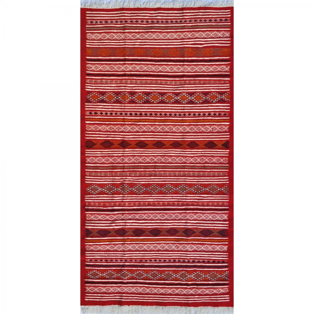 Tapis berbère Tapis Kilim Driba 110x210 Rouge/Orange (Tissé main, Laine, Tunisie) Tapis kilim tunisien style tapis marocain. Tap