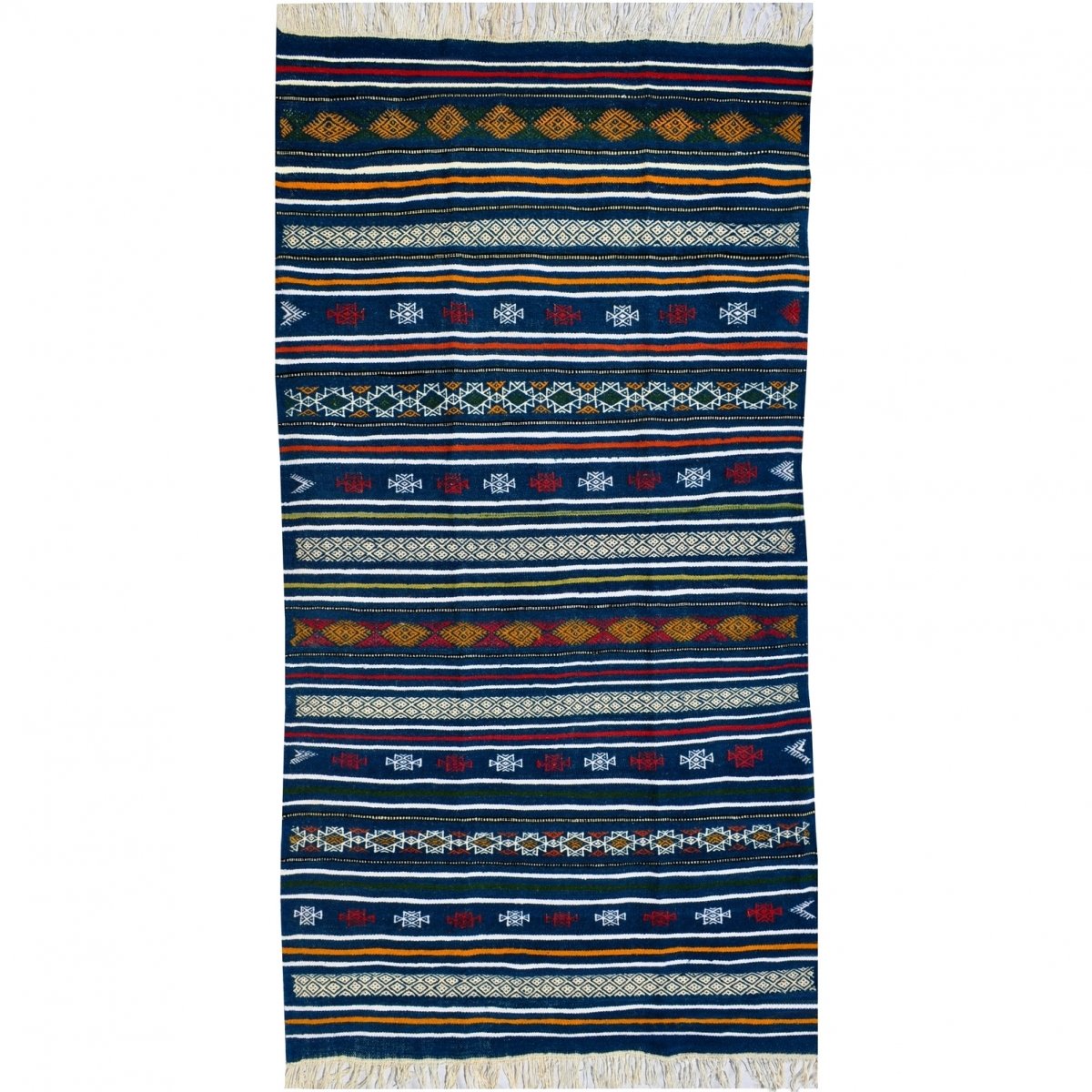 Tapete berbere Tapete Kilim Bargou 100x190 Azul/Amarelo/Vermelho (Tecidos à mão, Lã) Tapete tunisiano kilim, estilo marroquino. 