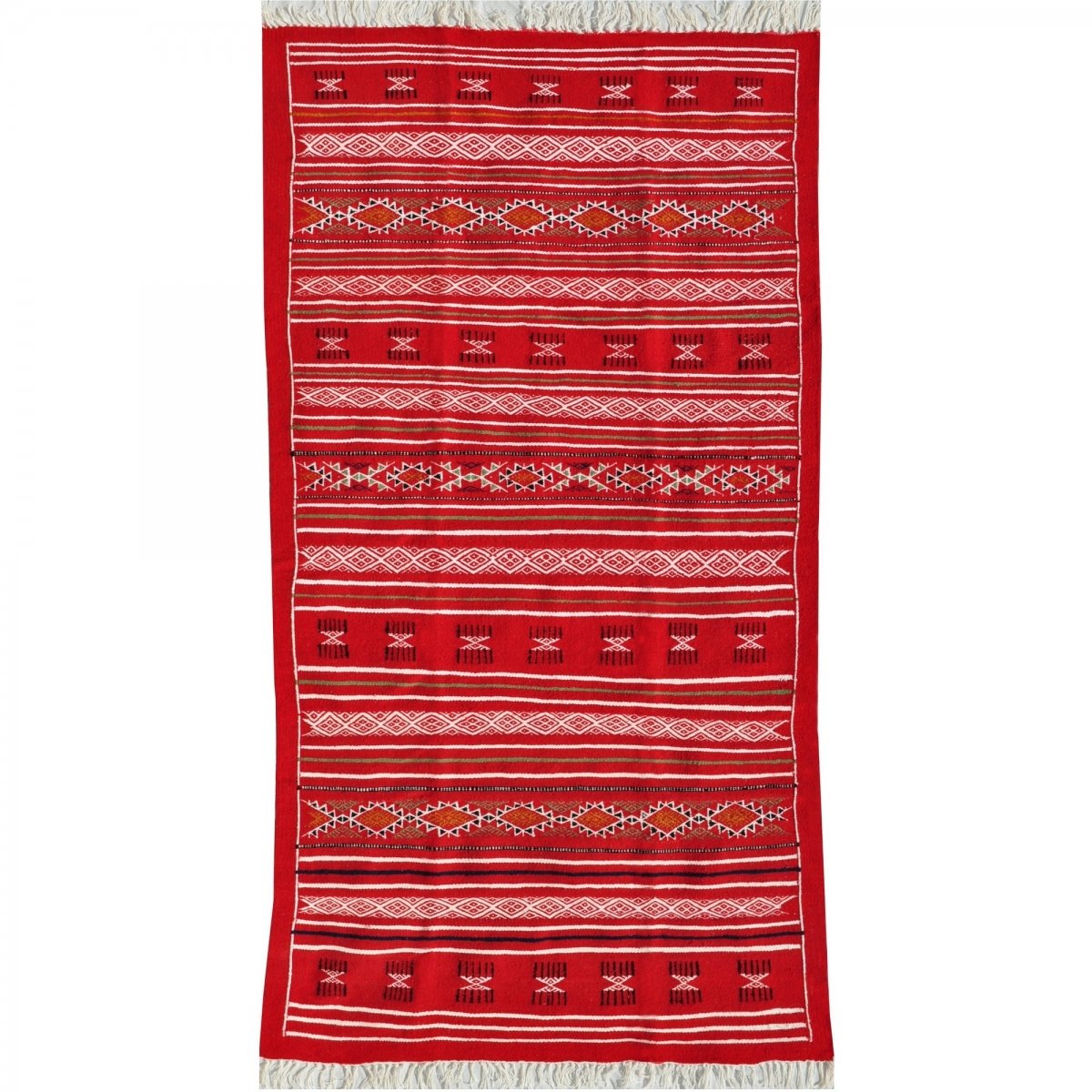 Tapete berbere Tapete Kilim Agadir 115x200 Vermelho (Tecidos à mão, Lã, Tunísia) Tapete tunisiano kilim, estilo marroquino. Tape