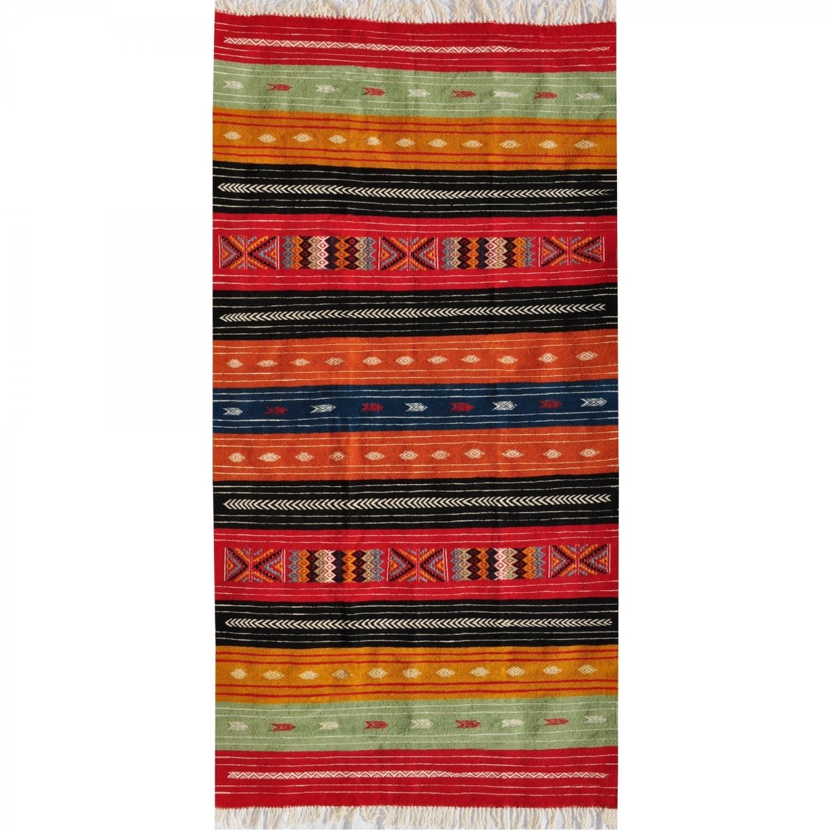 Berber Teppich Teppich Kelim Tazarka 115x220 Mehrfarben (Handgewebt, Wolle, Tunesien) Tunesischer Kelim-Teppich im marokkanische