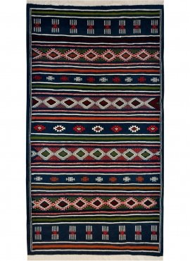 Berber carpet Rug Kilim Tajrouine 115x200 Blue/Green/Red (Handmade, Wool) Tunisian Rug Kilim style Moroccan rug. Rectangular car