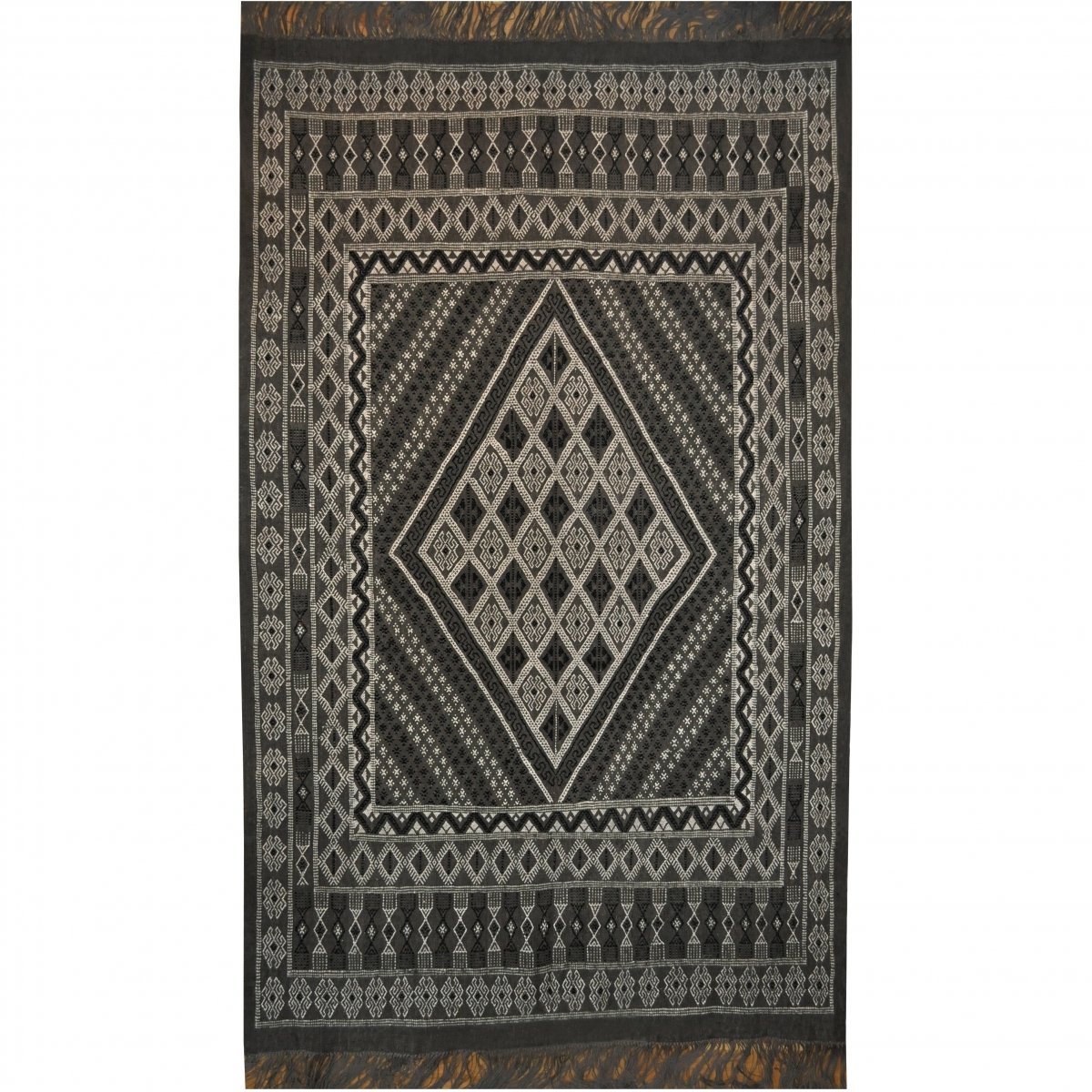 Berber carpet Large Rug Margoum Kesra 165x250 Grey anthracite (Handmade, Wool) Tunisian margoum rug from the city of Kairouan. R
