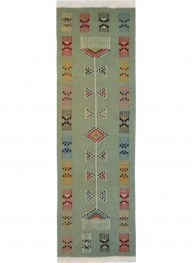 Tapis berbère Tapis Kilim long Zramdine 60x190 Vert/Multicolore (Tissé main, Laine) Tapis kilim tunisien style tapis marocain. T
