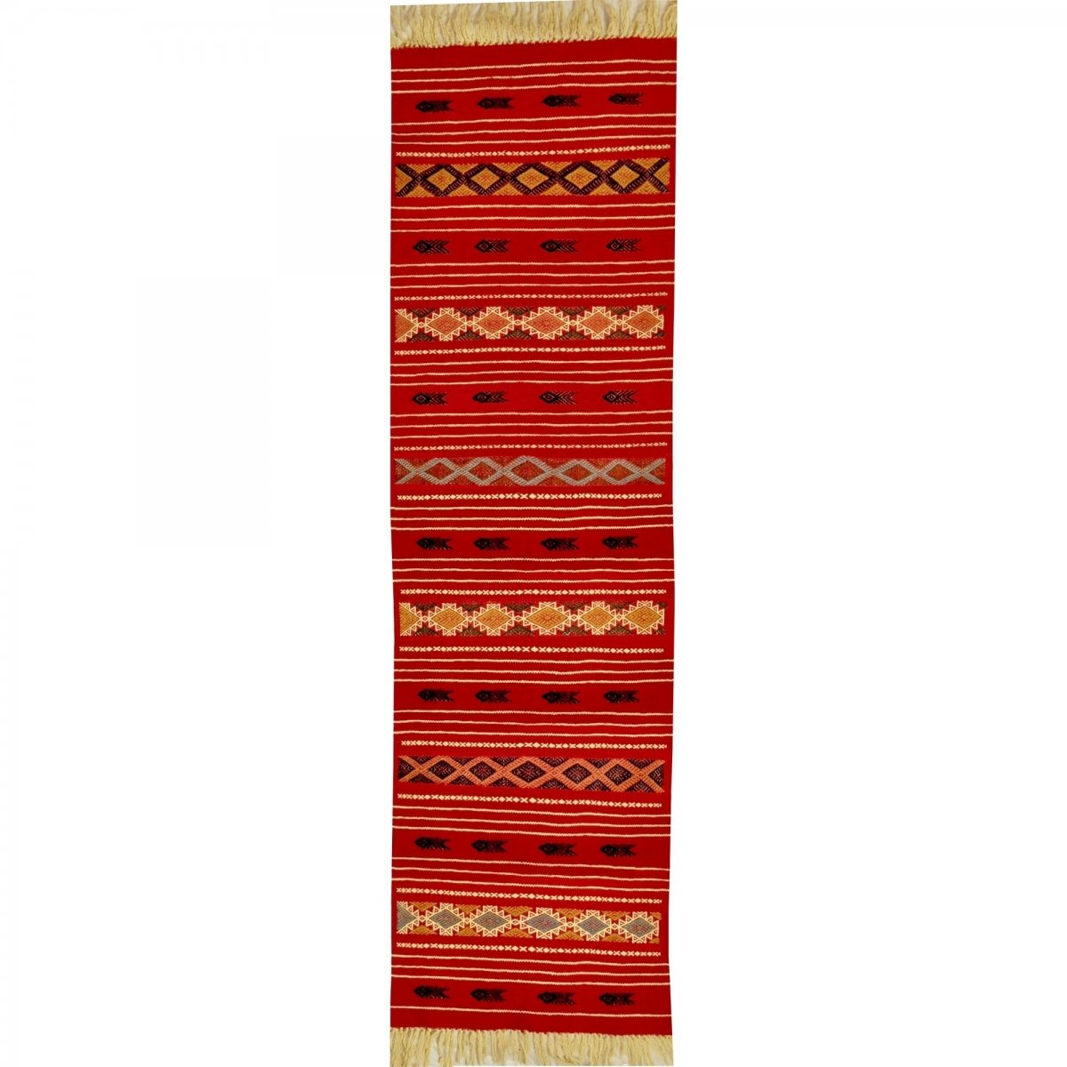 Tapis berbère Tapis Kilim long Mellassine 60x200 Rouge (Tissé main, Laine, Tunisie) Tapis kilim tunisien style tapis marocain. T