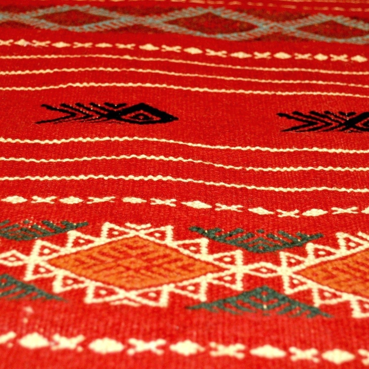 Berber Teppich Teppich Kelim lang Mellassine 60x200 Rot (Handgewebt, Wolle, Tunesien) Tunesischer Kelim-Teppich im marokkanische