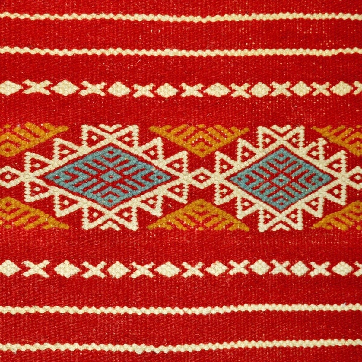 Tapis berbère Tapis Kilim long Mellassine 60x200 Rouge (Tissé main, Laine, Tunisie) Tapis kilim tunisien style tapis marocain. T