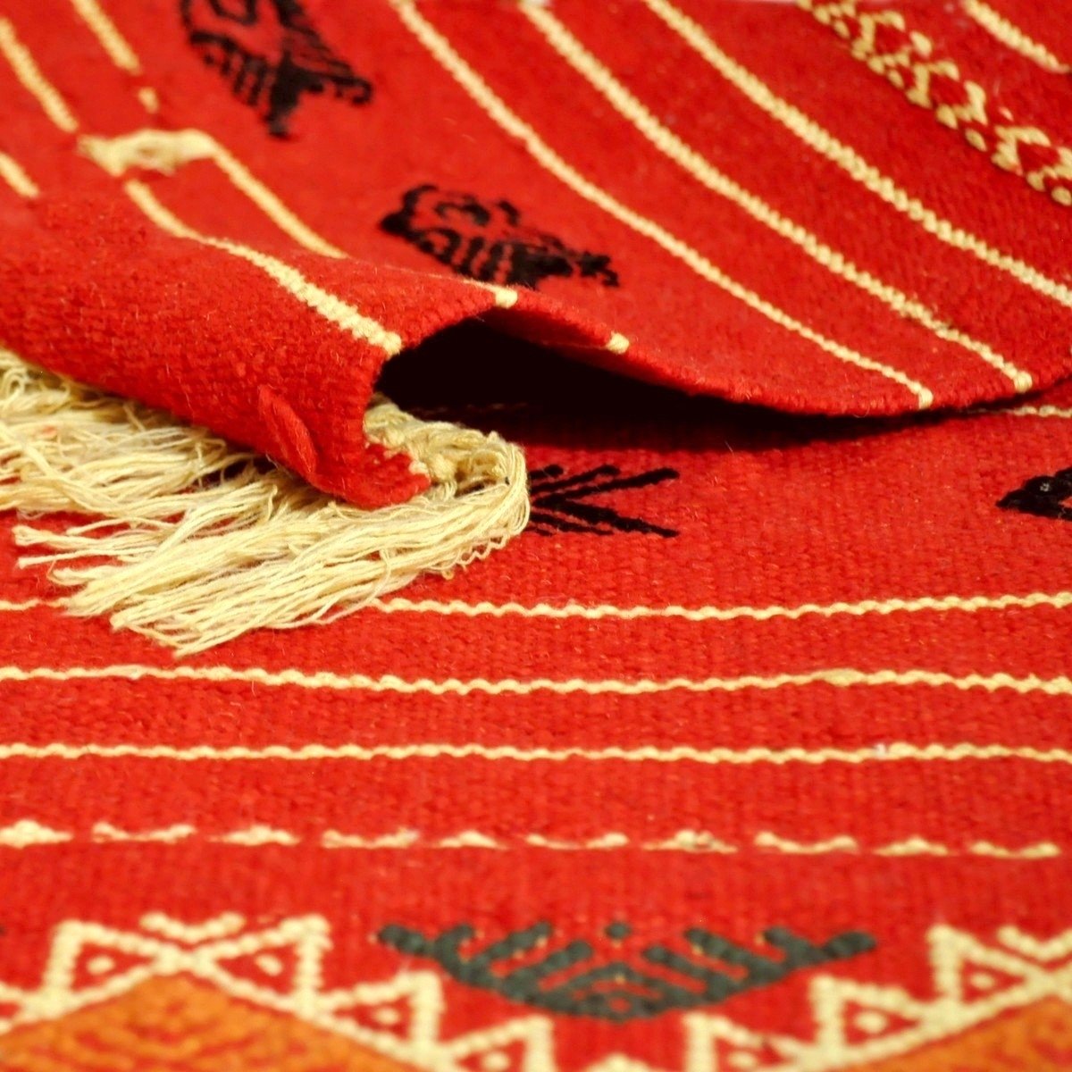 Berber carpet Rug Kilim long Mellassine 60x200 Red (Handmade, Wool, Tunisia) Tunisian Rug Kilim style Moroccan rug. Rectangular 