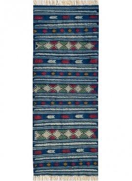 Tapis berbère Tapis Kilim long Massoud 70x180 Bleu (Tissé main, Laine, Tunisie) Tapis kilim tunisien style tapis marocain. Tapis