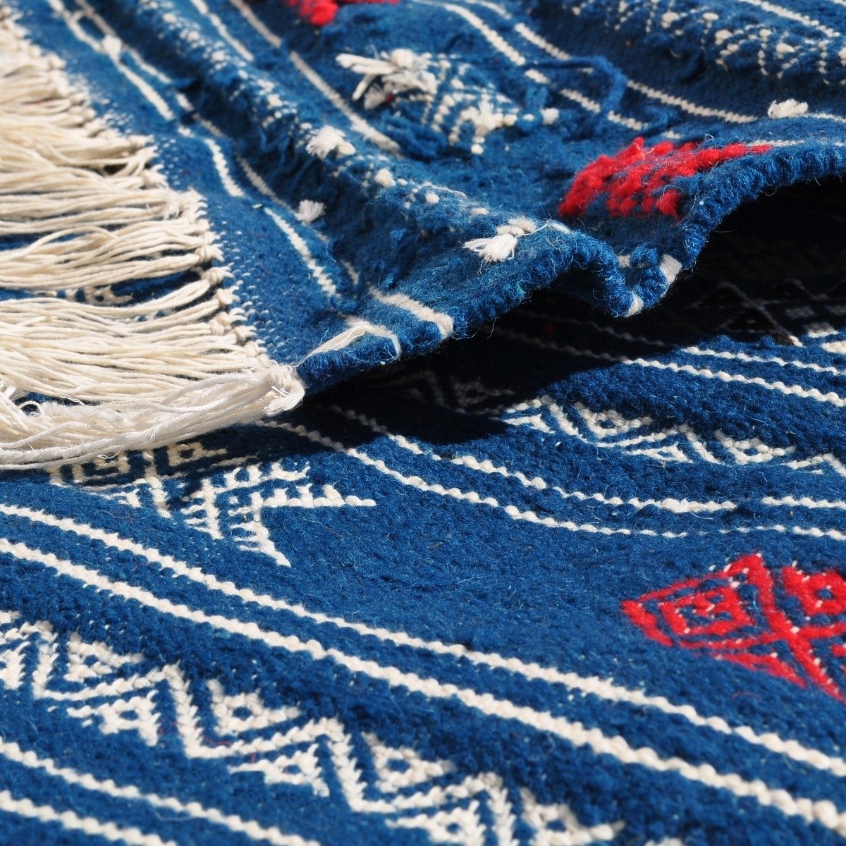 Tapete berbere Tapete Kilim longo Massoud 70x180 Azul (Tecidos à mão, Lã, Tunísia) Tapete tunisiano kilim, estilo marroquino. Ta