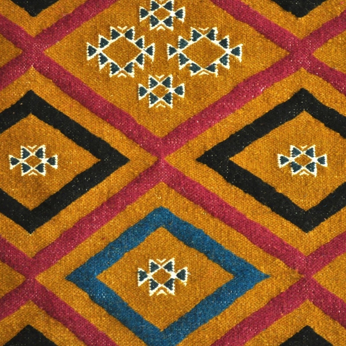 Tapete berbere Tapete Kilim longo Ajim 65x215 Amarelo(Tecidos à mão, Lã, Tunísia) Tapete tunisiano kilim, estilo marroquino. Tap