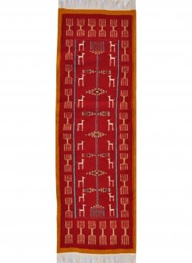 Berber carpet Rug Kilim long Bourdguen 65x195 Red (Handmade, Wool) Tunisian Rug Kilim style Moroccan rug. Rectangular carpet 100