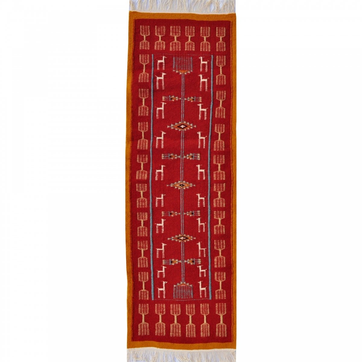 Tapis berbère Tapis Kilim long Bourdguen 65x195 Rouge (Tissé main, Laine) Tapis kilim tunisien style tapis marocain. Tapis recta