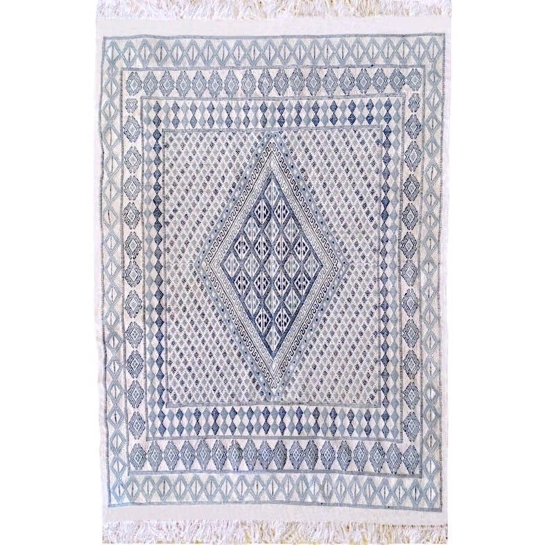 Berber Teppich Großer Teppich Margoum Chikly 163x242 Blau/Weiss (Handgefertigt, Wolle, Tunesien) Tunesischer Margoum-Teppich aus