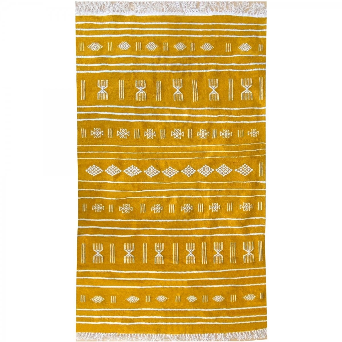 Berber carpet Rug Kilim Jridi 96x193 yellow/White (Handmade, Wool, Tunisia) Tunisian Rug Kilim style Moroccan rug. Rectangular c