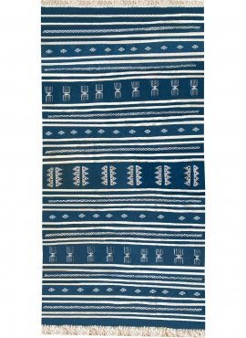Berber carpet Rug Kilim Sahline 135x256 Blue/White (Handmade, Wool) Tunisian Rug Kilim style Moroccan rug. Rectangular carpet 10