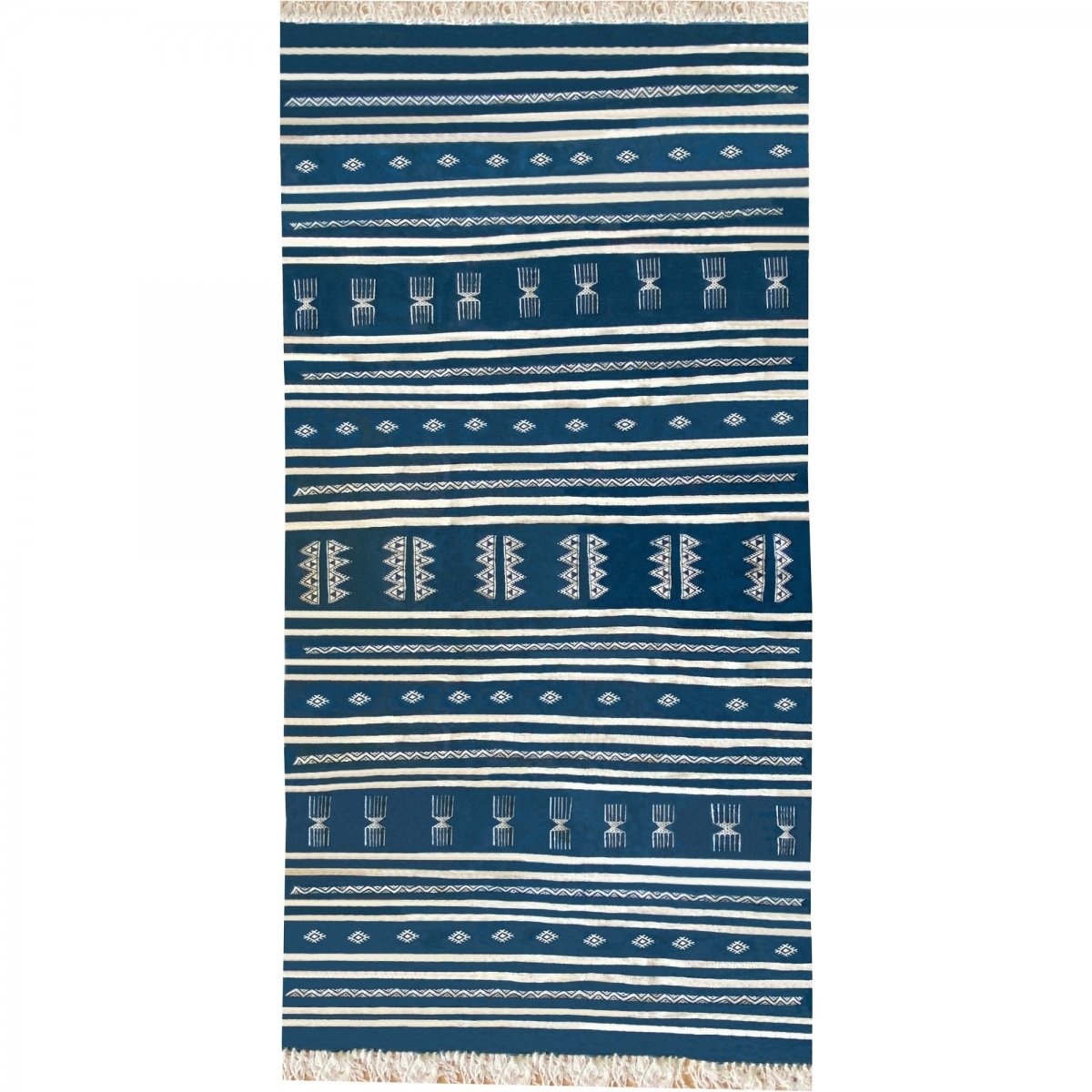 Tapis berbère Tapis Kilim Sahline 135x256 Bleu/Blanc (Tissé main, Laine) Tapis kilim tunisien style tapis marocain. Tapis rectan
