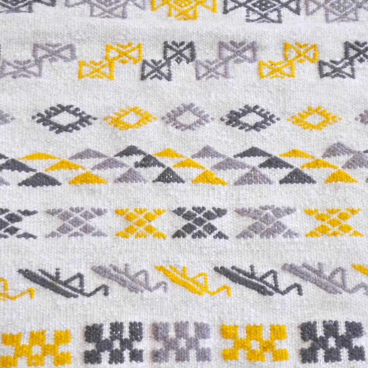 Berber Teppich Teppich Kelim 121x200 Weiß Gelb Grau | Handgewebt, Wolle, Tunesien Tunesischer Kelim-Teppich im marokkanischen St