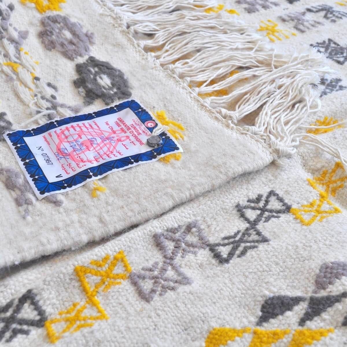 Berber carpet Rug Kilim 121x200 White Yellow Gray | Handmade, Wool, Tunisia Tunisian Rug Kilim style Moroccan rug. Rectangular c