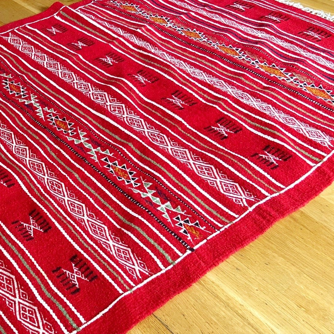 Berber Teppich Teppich Kelim Agadir 115x200 Rot (Handgewebt, Wolle, Tunesien) Tunesischer Kelim-Teppich im marokkanischen Stil. 